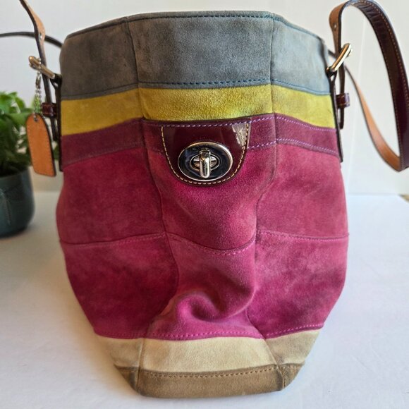 VGUC Coach Ltd Edition Large Wave Multi Color Suede Gallery Tote #1434 - Picture 7 of 16